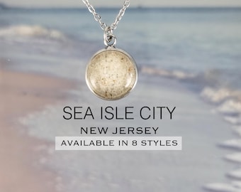 Sea Isle City NJ Sand Jewelry, Beach Coastal Shoreside Keepsake Necklace, Ring, Earrings, Bracelet