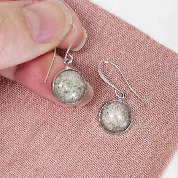 Minimalist Dangle Earrings, Real Beach Sand Jewelry, Silver Travel Memento Earrings, Time Capsule Gift, Lovely Natural Personalized Earrings