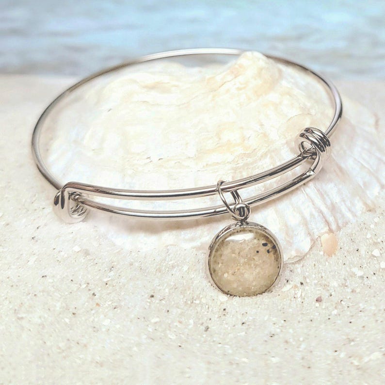 Outer Banks Sand Jewelry, Stainless Steel OBX Beach Keepsake Necklace, Ring, Earrings, Bracelet bangle bracelet