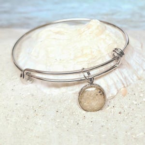 Beach Sand Bangle Bracelet, Minimalist Stainless Steel Travel Keepsake