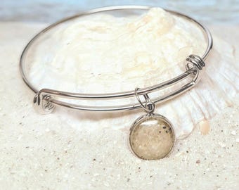 Beach Sand Bangle Bracelet, Minimalist Stainless Steel Travel Keepsake