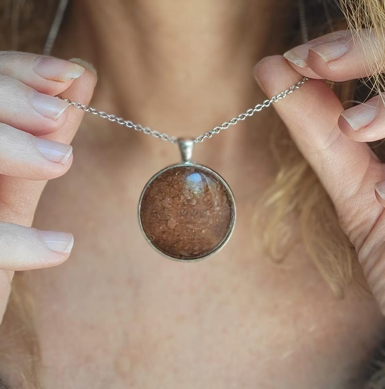 Outer Banks Sand Jewelry, Stainless Steel OBX Beach Keepsake Necklace, Ring, Earrings, Bracelet large round pendant