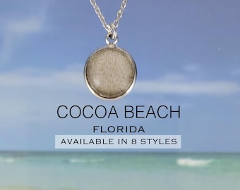 Cocoa Beach Florida Sand Jewelry, Personalized Vacation Coastal Keepsake Necklace, Ring, Earrings, Bracelet