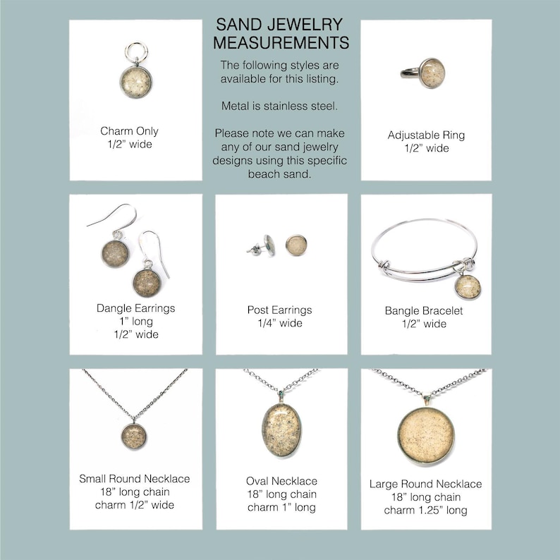 Outer Banks Sand Jewelry, Stainless Steel OBX Beach Keepsake Necklace, Ring, Earrings, Bracelet image 2
