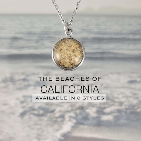 Personalized California Sand Jewelry, Sentimental Coastal Beach Keepsake Necklace, Ring, Earrings, Bracelet