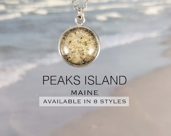 Peaks Island Maine Beach Sand Jewelry, Custom Portland Seaside Keepsake Necklace, Ring, Earrings, Bracelet