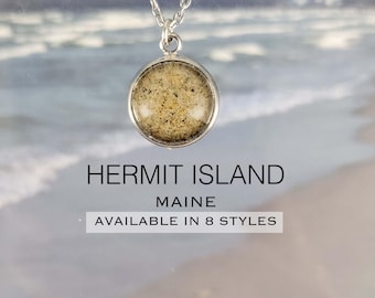 Hermit Island Maine Beach Sand Jewelry, Custom Vacation Coastal Keepsake Necklace, Ring, Earrings, Bracelet