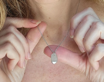 Silver Dipped Sea Glass Necklace, Minimalist Beach Jewelry