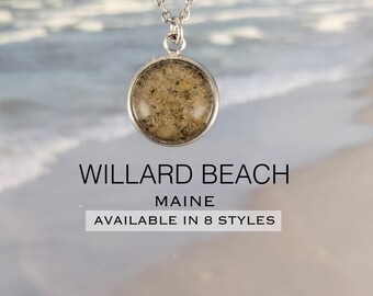 Willard Beach Maine Sand Jewelry, Custom Coastal Vacation Keepsake Necklace, Ring, Earrings, Bracelet