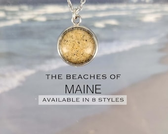 Custom Maine Beach Sand Jewelry, Coastal Ocean Vacation Stainless Keepsake Necklace, Ring, Earrings, Bracelet