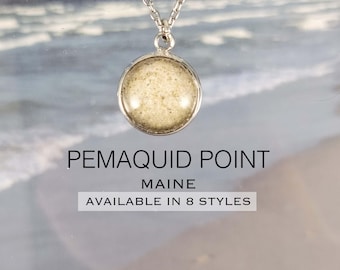 Pemaquid Point Maine Sand Jewelry, Coastal Beach Custom Travel Keepsake Necklace, Ring, Earrings, Bracelet