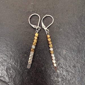Mixed Metal Dangle Earrings, Minimalist Lightweight Drop Earrings, Gold and Silver Beaded Jewelry