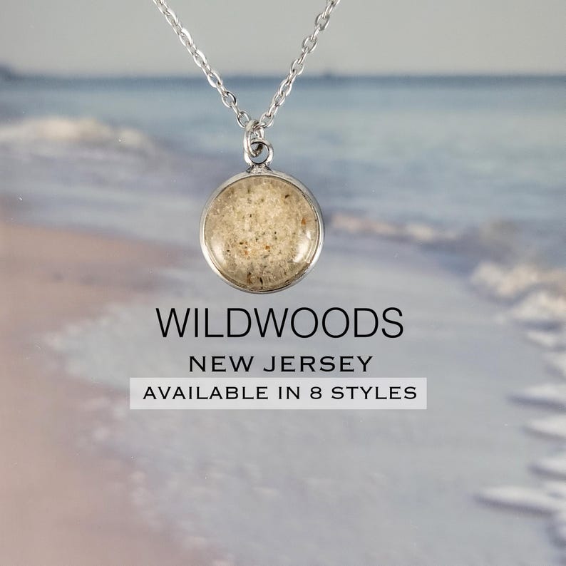 Wildwoods New Jersey Sand Jewelry, Beach Shoreside Boardwalk Keepsake Necklace, Ring, Earrings, Bracelet image 1