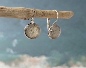 Custom Beach Sand Leverback Earrings, Coastal Minimalist Jewelry, Seaside Ocean Lightweight, Personalized Sand Keepsake Gift