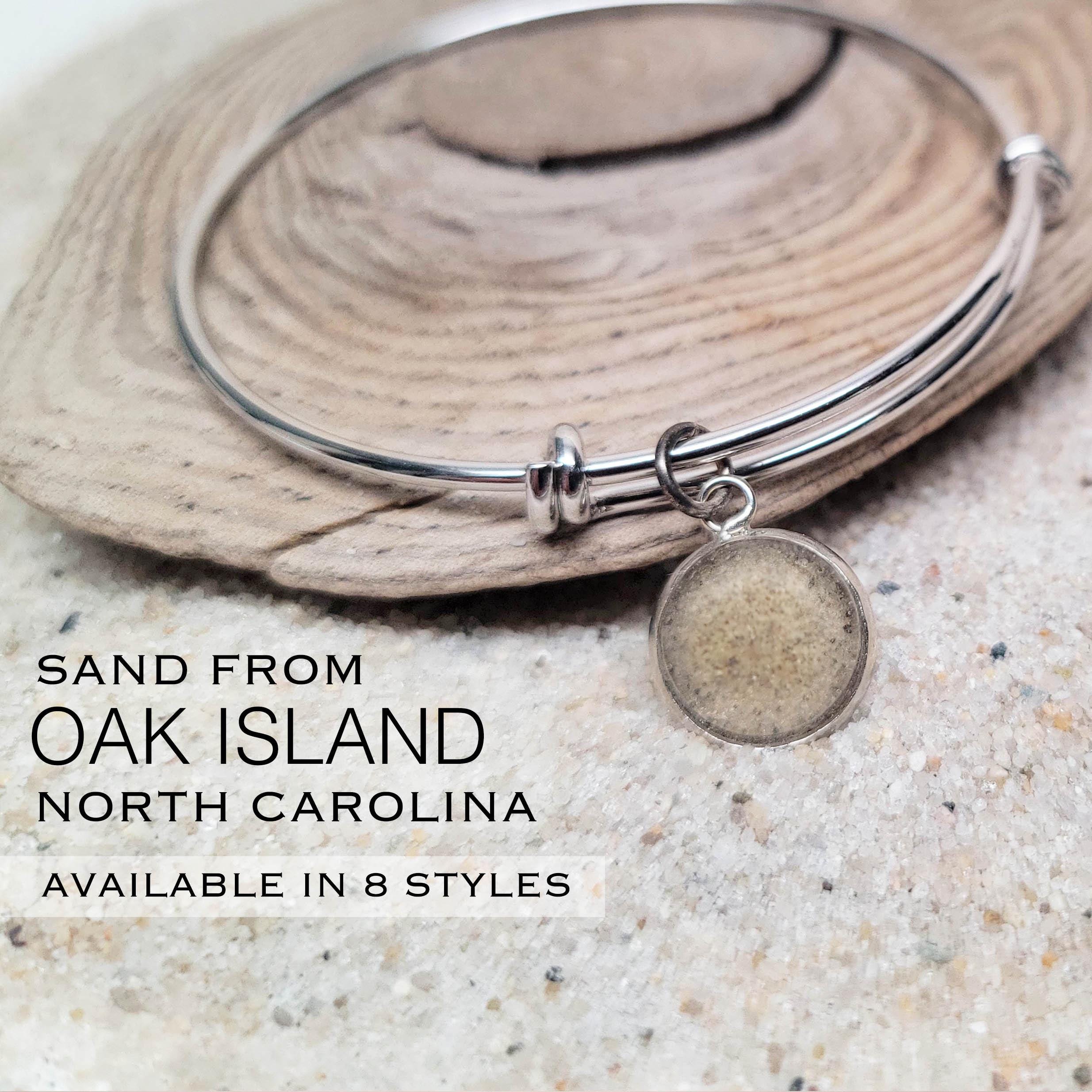Oak Island Sand Jewelry • NC Coastal Necklace Ring Earrings Bracelet • Real Sand Gift • Stainless Steel Beach Keepsake Jewelry