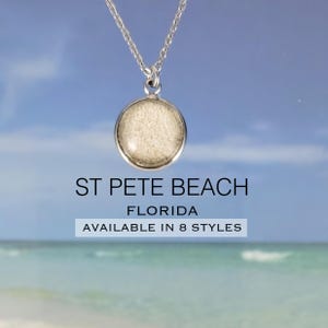 St Pete Beach Florida Sand Jewelry, Vacation Personalized Keepsake Necklace, Ring, Earrings, Bracelet