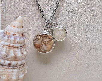 Beach Sand Charm Necklace, Two Sand Charms Personalized Jewelry
