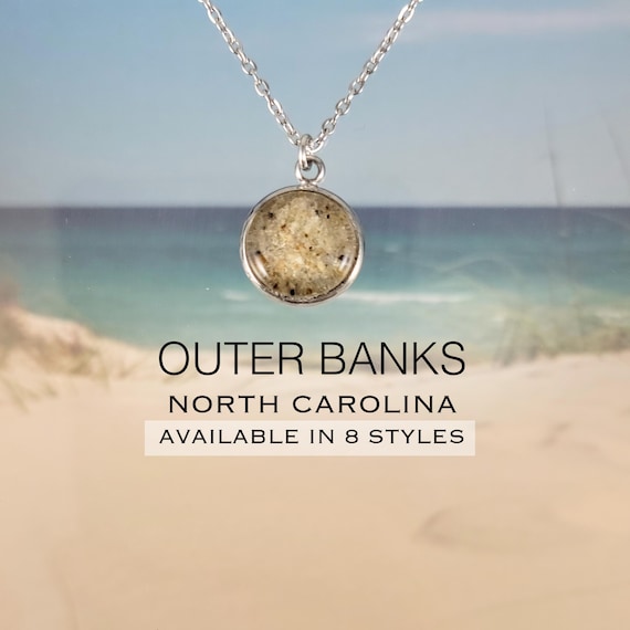 Outer Banks Sand Jewelry, Stainless Steel OBX Beach Keepsake Necklace, Ring, Earrings, Bracelet