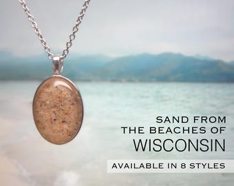 Wisconsin Sand Beach Jewelry, Lake Michigan Coastal Nautical Keepsake Necklace, Ring, Earrings, Bracelet