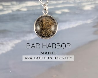 Bar Harbor Maine Beach Sand Jewelry, Custom Vacation Coastal Keepsake Necklace, Ring, Earrings, Bracelet