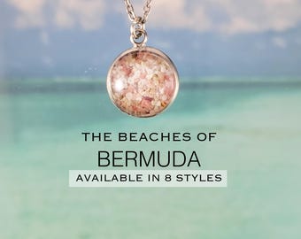 Bermuda Pink Sand Jewelry, Stainless Steel Coastal Keepsake Necklace, Ring, Earrings, Bracelet