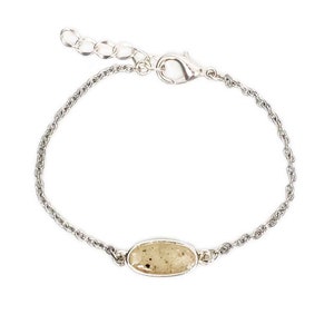 Minimalist Beach Sand Bracelet, Custom Oval Charm Jewelry, Ocean Bracelet