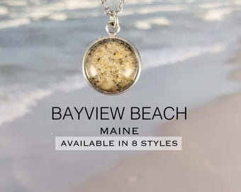Bayview Beach Sand Jewelry, Saco Maine Custom Travel Coastal Keepsake Necklace, Ring, Earrings, Bracelet