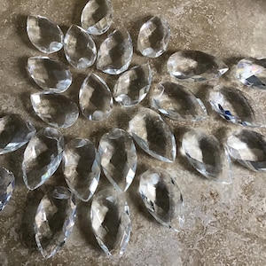 Clear glass faceted cut teardrops, ships from Canada