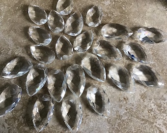 Clear glass faceted cut teardrops, ships from Canada