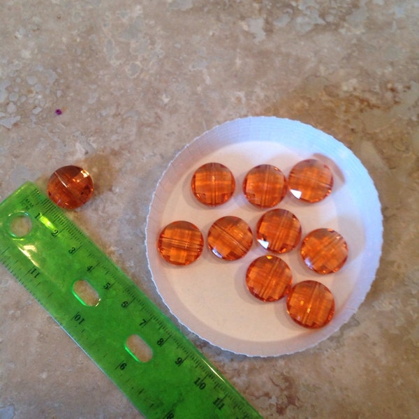 Burnt orange acrylic faceted coin beads lot, free shipping, ships from Canada