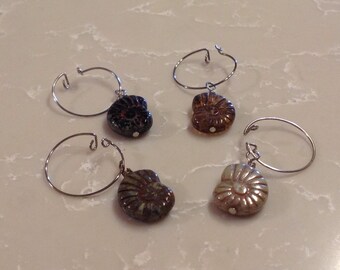 Shell glass Wine charms set, free shipping, ships from Canada