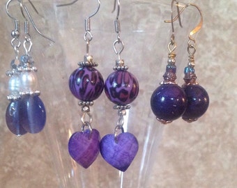 Purple earrings,  made in Canada , free shipping