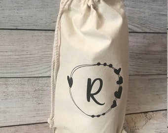 Personalized Canvas Wine Bag Cheers and Hearts- Anniversary Wine Bag - Valentine's Day Wine Bag - Wedding Gift - Bridesmaids Gift