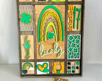St Patrick’s Day Interchangeable Sign Insert SVG, Shamrock Laser Cut File Add-On for Frame, Glowforge SVG, Lucky Decor, Digital File Insert