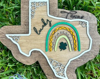 DIGITAL ADDON St. Patrick's Day Lucky Rainbow Texas Outline Farmhouse SVG| Interchangeable Laser Cut File  | Kitchen Decor Digital Download