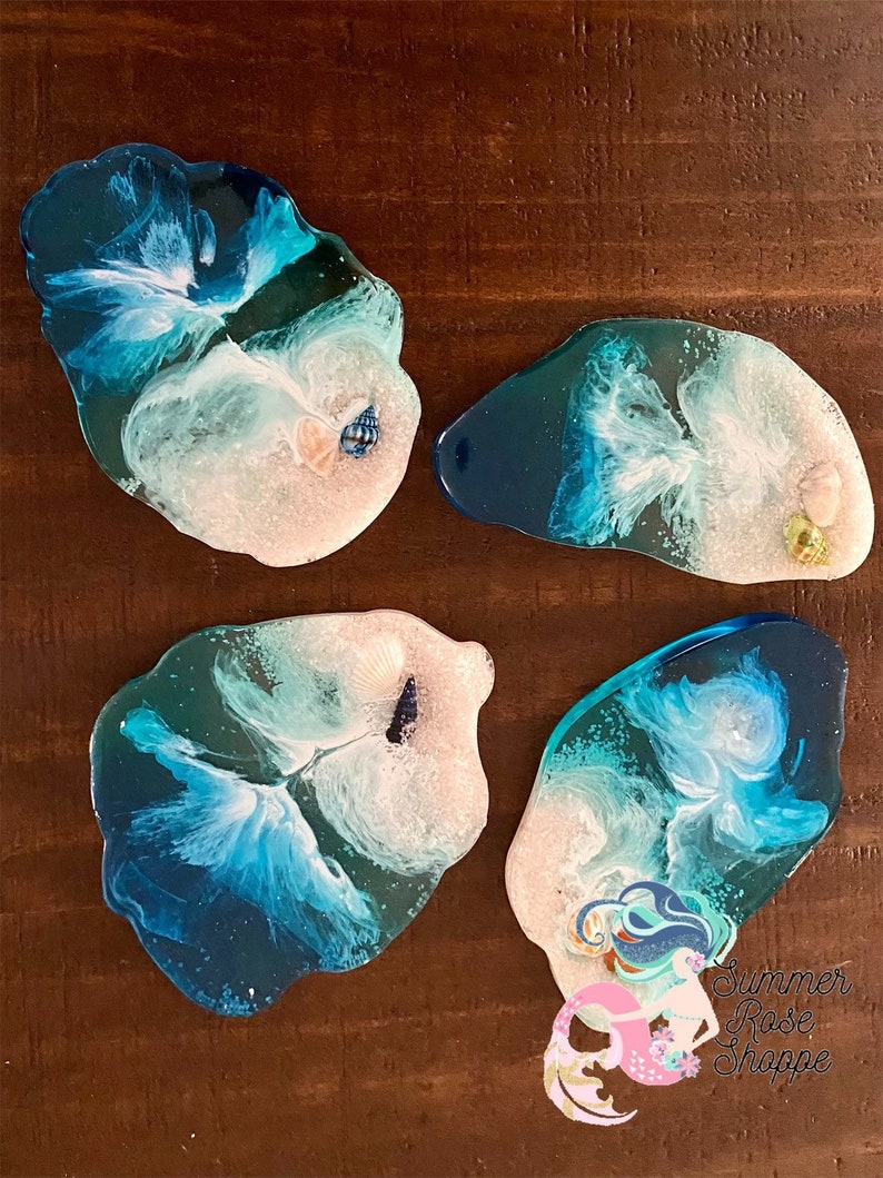 Beach Ocean Themed Resin Coasters Wine Glass Sand and Sea Etsy