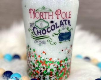 North Pole Hot Chocolate Kids Tumbler - Stainless Steel Tumbler - Santa Tumbler - Glitter Tumbler - Christmas Tumbler