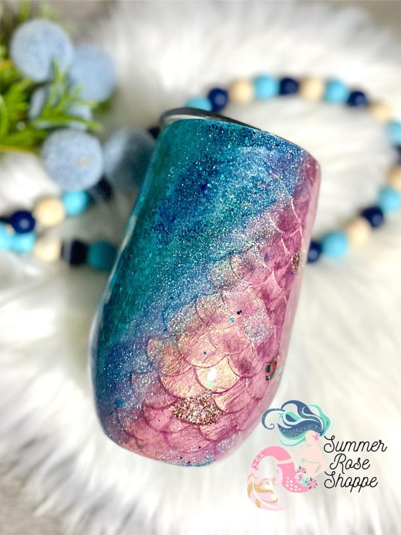 Mermaid Scale 3D Galaxy Ocean Glitter Stainless Steel Wine Glass - Milky Way Tumbler - Personalized Tumbler - Mermaids - Dragon Scales