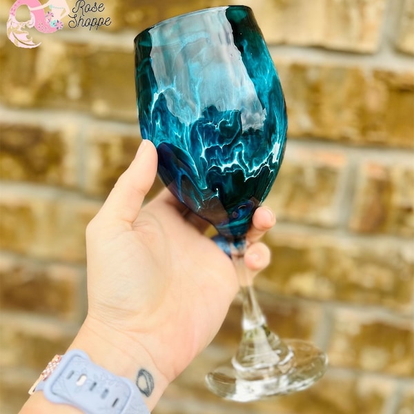 Stormy Seas Glass Beach Ocean Themed Clear Stem Wine Glass - Clear Stem - Gift - Housewarming Gift - Mothers Day - Beach Wedding - Hostess
