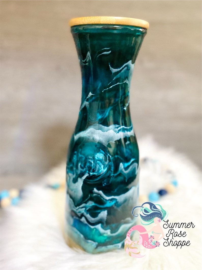 Glass Beach Ocean Themed Wine Carafe With Lid Blue Teal and Etsy