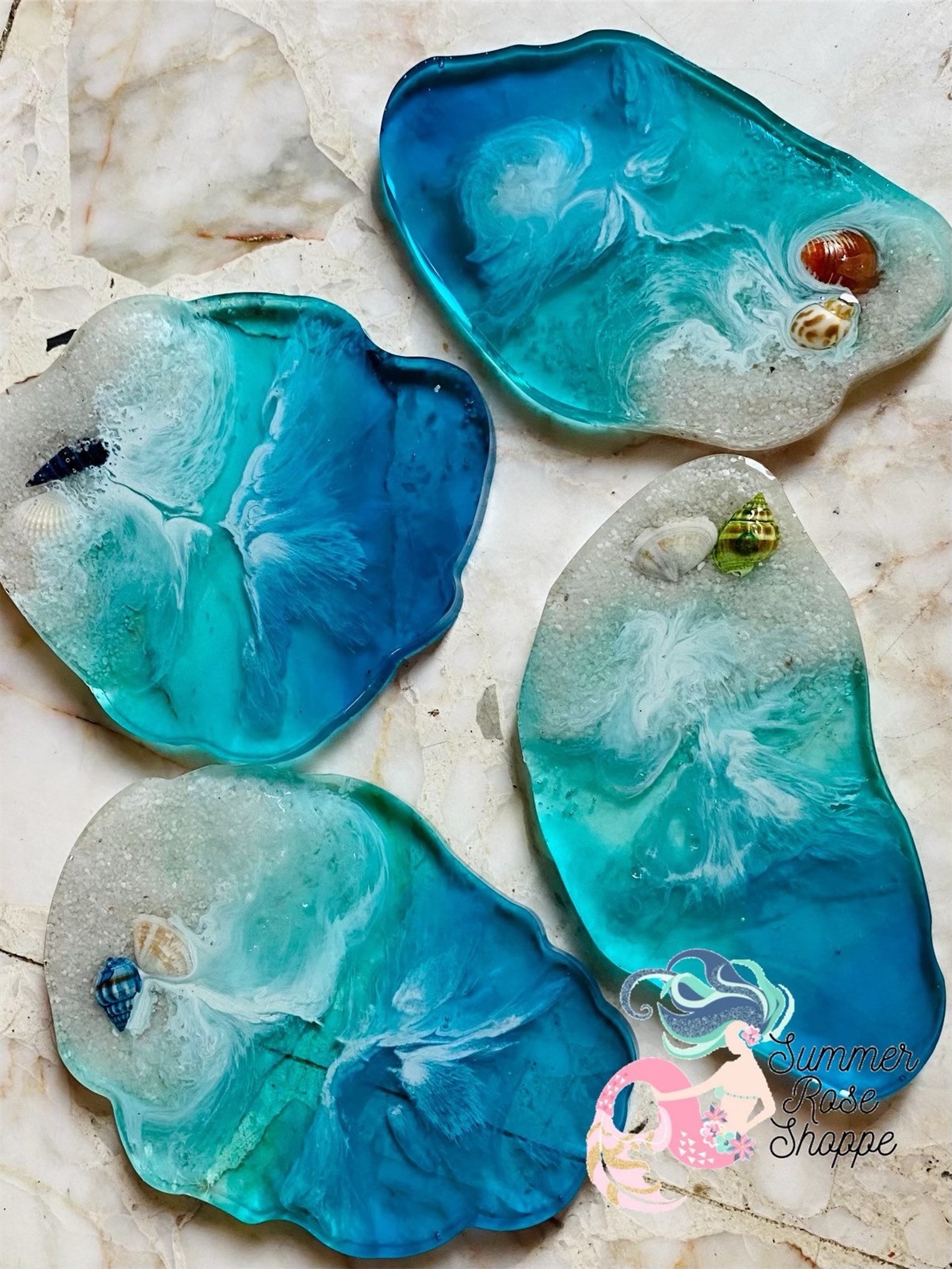 Beach Ocean Themed Resin Coasters Wine Glass Sand and Sea Coaster Beach