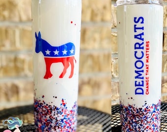 Democrats Change That Matters Donkey Skinny Tumbler - Left Red White and Blue Tumbler - Stainless Steel Tumbler - Glitter Tumbler