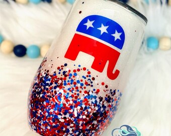 Raise Right Republican Elephant Stainless Steel Wine Glass - Stemless Wine Glass - Stainless Steel - Red White Blue - Republican Tumbler