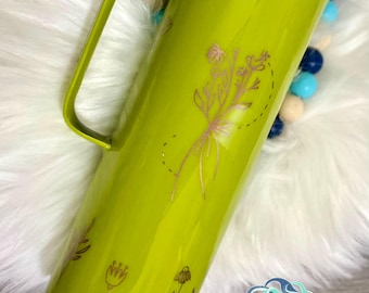Stay Wild Personalized Green Flower Handle Skinny Tumbler - Mothers Day - Mommy Gift - Gift for Mom - Mama - Mom - Mommy - Mother