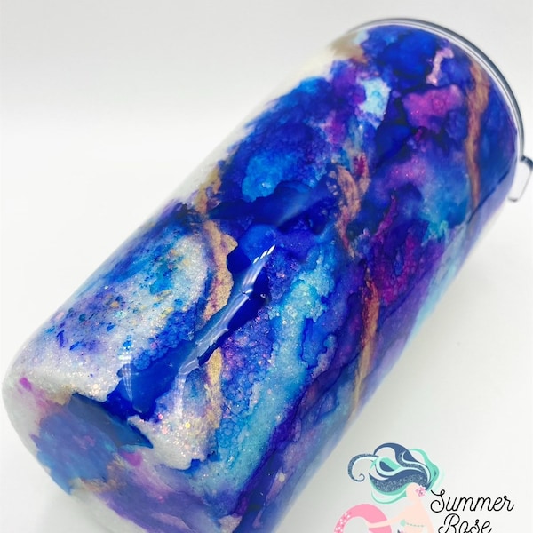 Galaxy Celestial Hand Painted Tumbler - Glitter Tumbler - Space Tumbler - Milkyway Tumbler - Purple and Blue