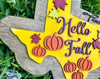 DIGITAL ADDON Hello Fall Texas State Outline Farmhouse SVG| Interchangeable Laser Cut File | Glowforge  | Kitchen Decor Digital Download