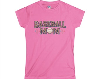 Baseball Mom Vintage Leopard Print Tee Women's Softstyle Tee - Sports Tee - Parent Shirt - Parent Sports - Baseball Parent - Leopard Print