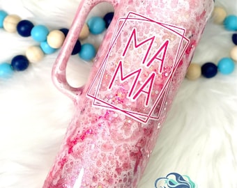 Mama Pink Galaxy Glitter Handle Skinny Tumbler - Mothers Day - Mommy Gift - Gift for Mom - Mama - Mom - Mommy - Mother