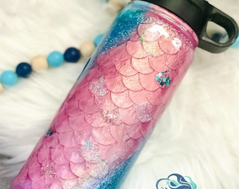 Mermaid Scale 3D Galaxy Ocean Glitter Hydro Tumbler  - Stainless Steel - Milky Way Tumbler - Personalized Tumbler - Mermaids - Dragon Scales