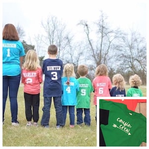 Cousin Crew Shirts - Team Cousin Shirts - Family Reunion Shirts - Jersey Names and Numbers Cursive Font - Crazy Cousin Crew - Family Photos